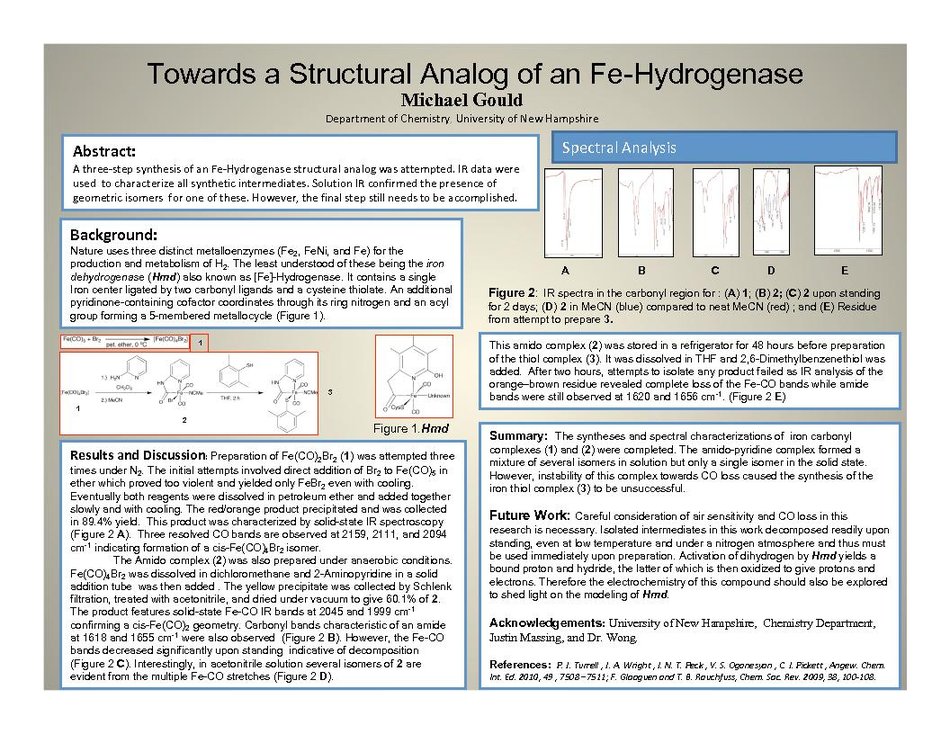 Towards A Structural Analog Of An Fe-Hydrogenese by EdWong